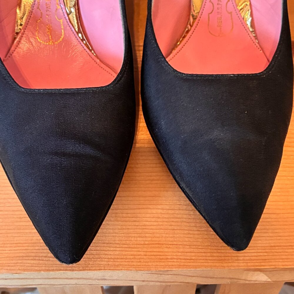 Vintage Pinup Women's 6.5 Black Cocktail Party Heels 1960s Boudoir Heels Retro - Picture 10 of 15